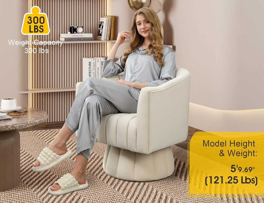 Dewhut Swivel Barrel Accent Chair, Velvet Reading Armchair, Beige, Set 2