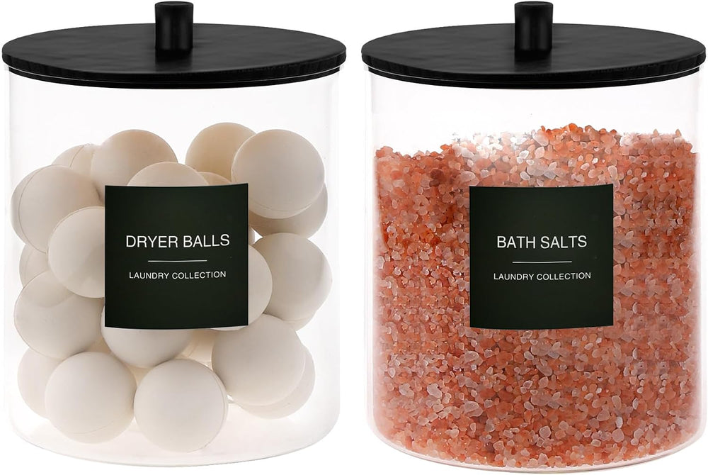 Glass Jars and Acrylic Dryer Sheet Holder, Laundry Pods Container with Bamboo...