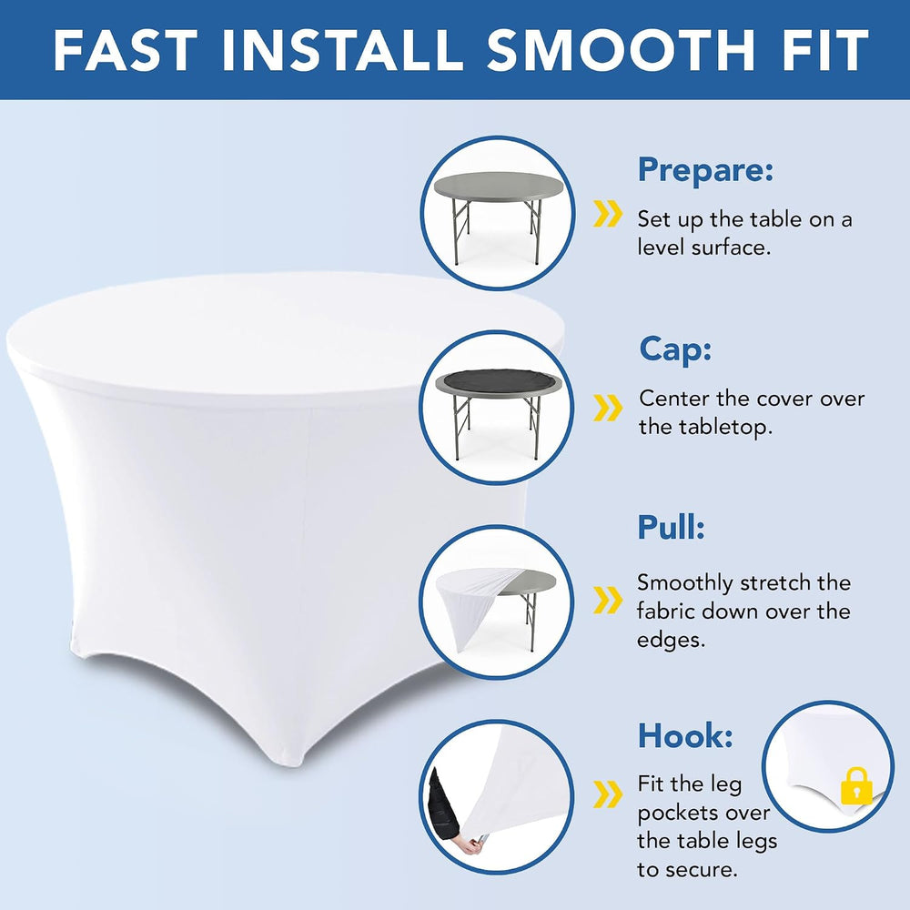 Fitted Round Table Cloth 6ft-Spandex Elastic Stretch White Table Covers