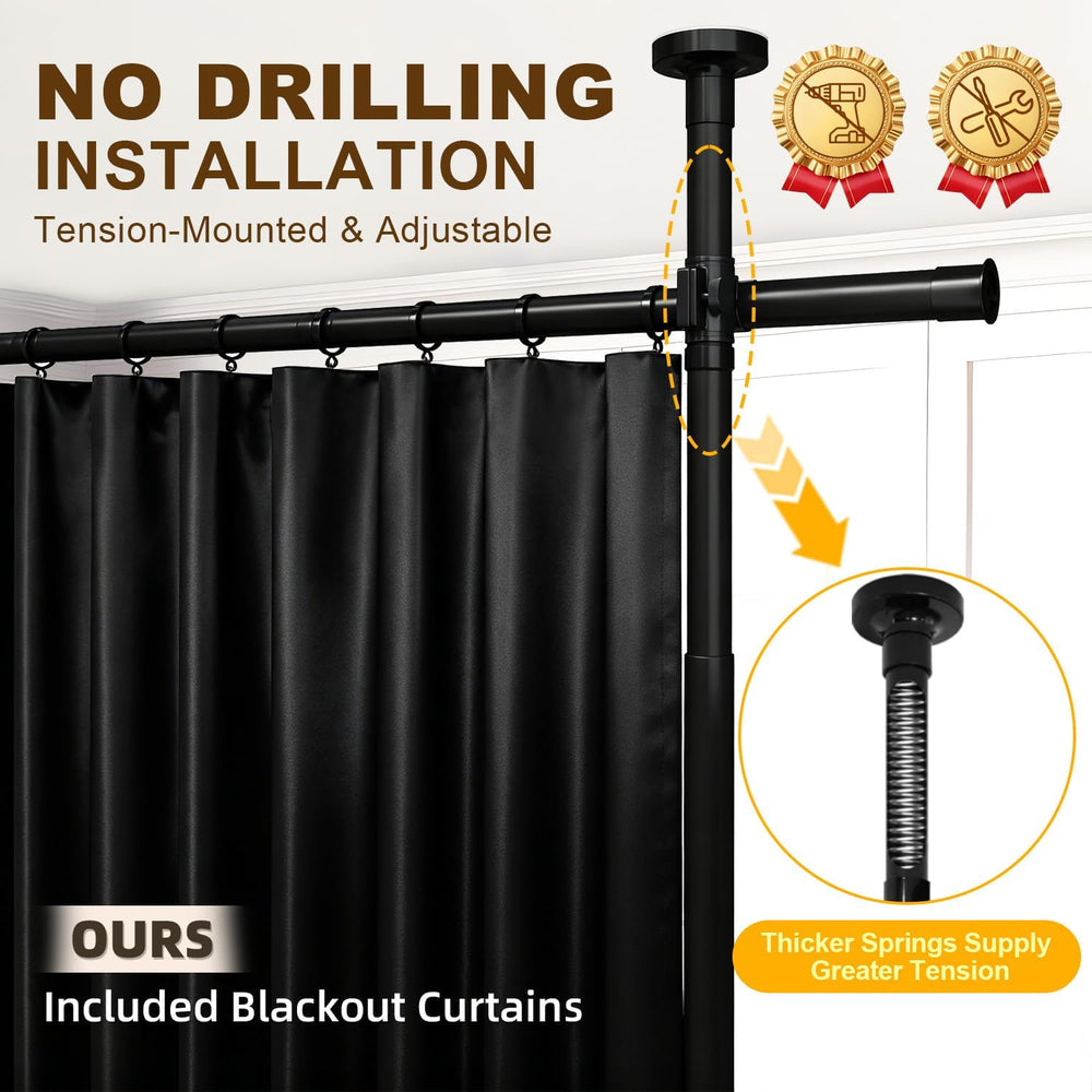 Room Divider Curtains Set,(Wide Partition Curtain+No Drilling Curtain Rod)