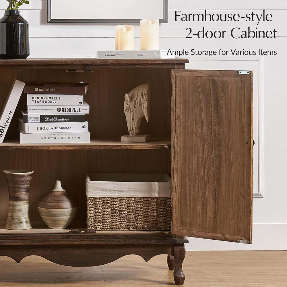 HULALA HOME Farmhouse Accent Cabinet with 2 Doors, Walnut