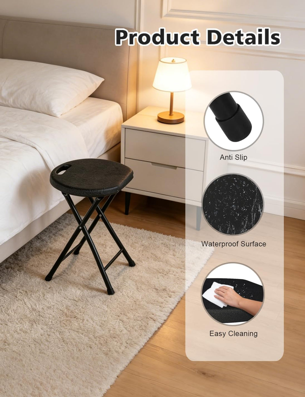 18 inch folding stool with handle, side view