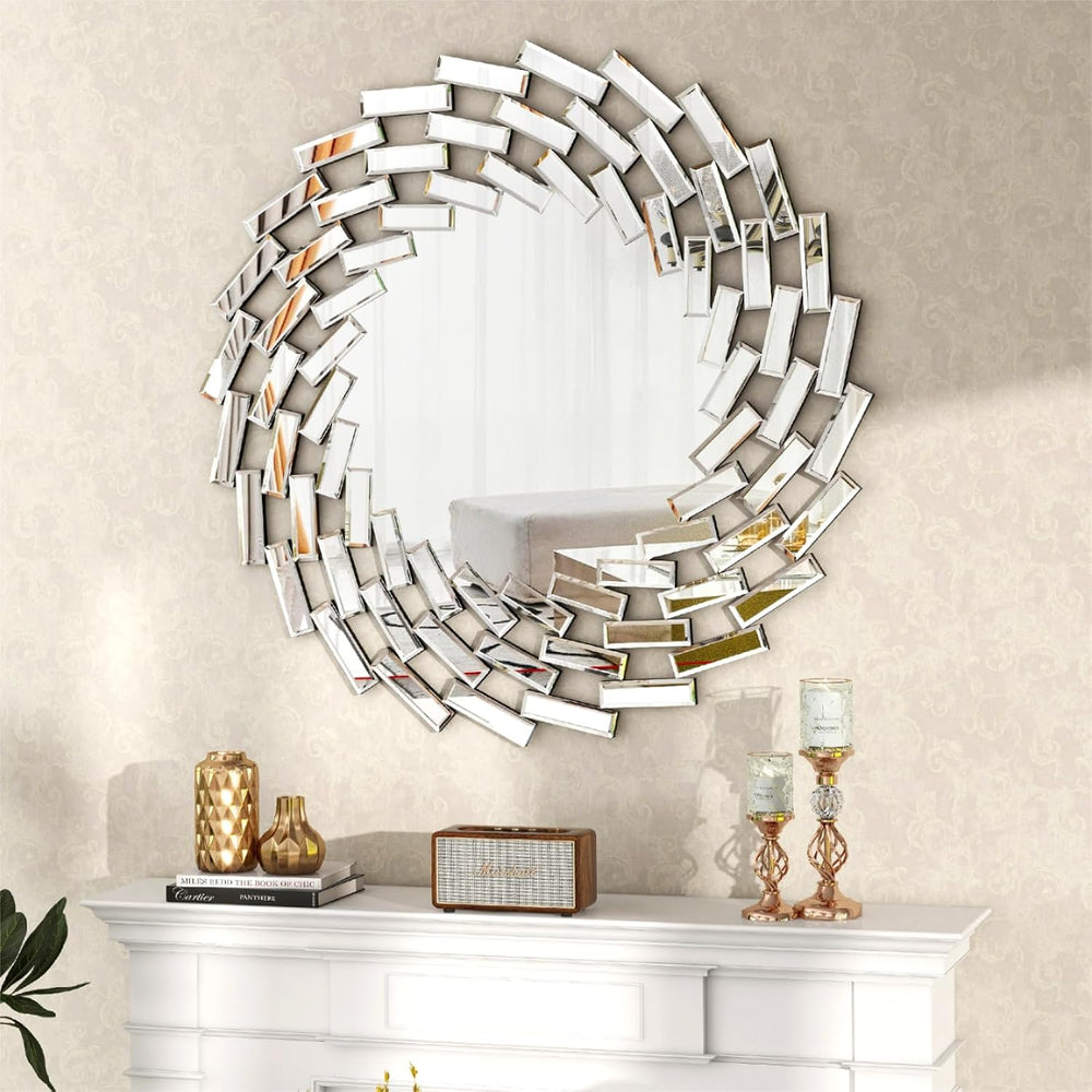 SHYFOY Round Mirror for Wall Decor, 24" Decorative Wall Mirror