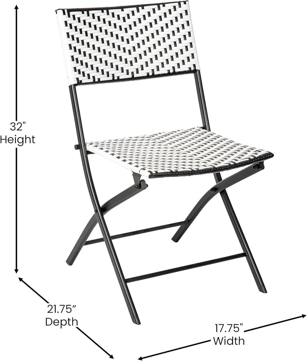 EMMA + OLIVER Black/White Folding Bistro Chairs, 2-Pack