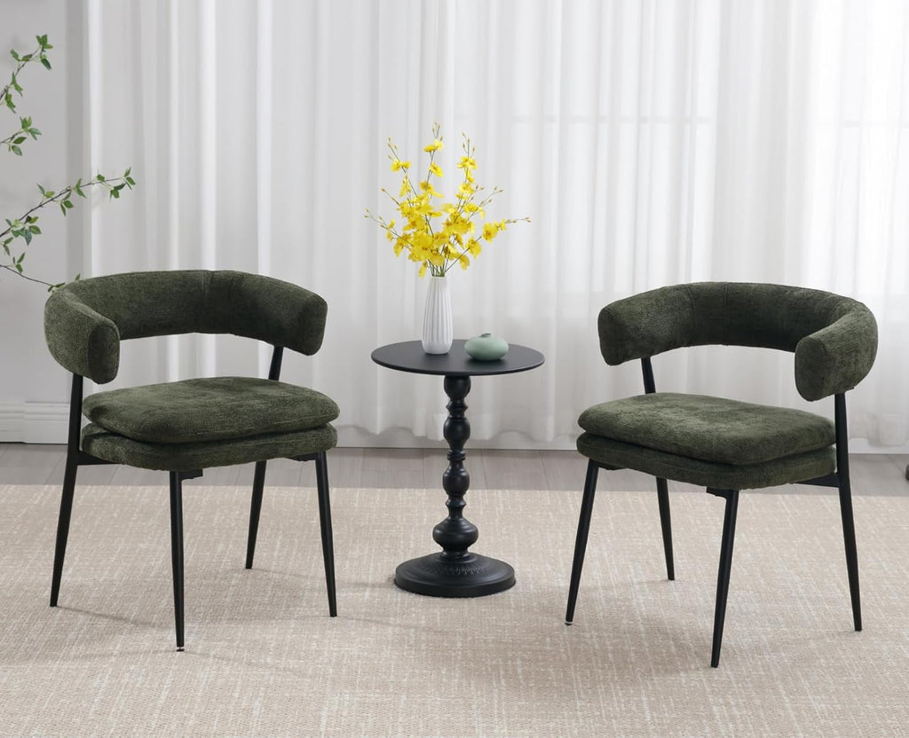 Shunzhi Upholstered Barrel Dining Chairs Set of 2, Olive Green Chenille