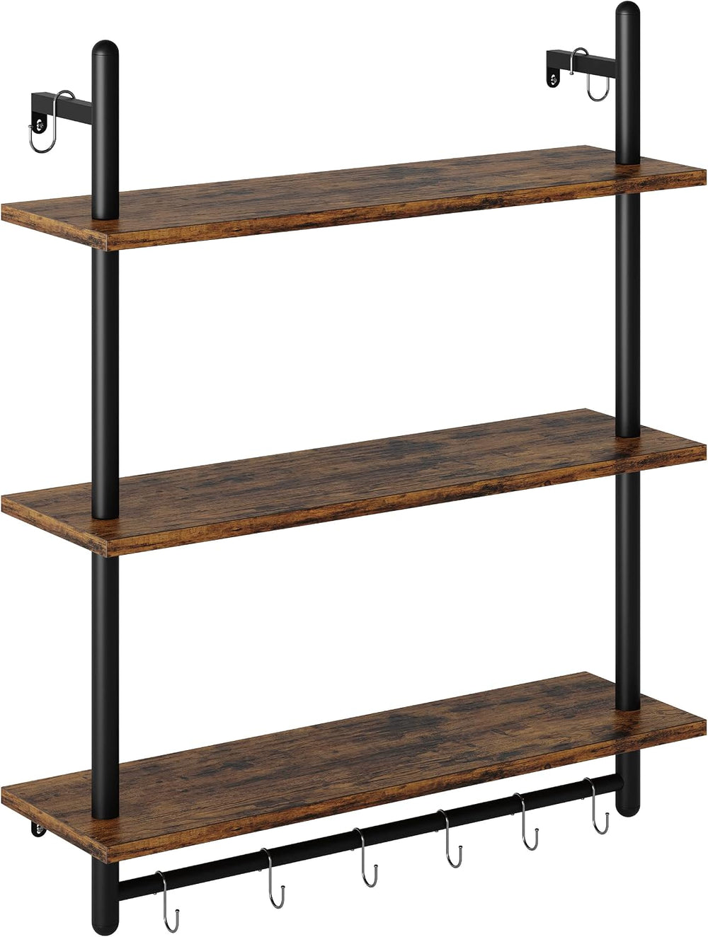 Bestier 3 Tier Industrial Pipe Shelving, Floating Book Shelves for Wall, Stor...
