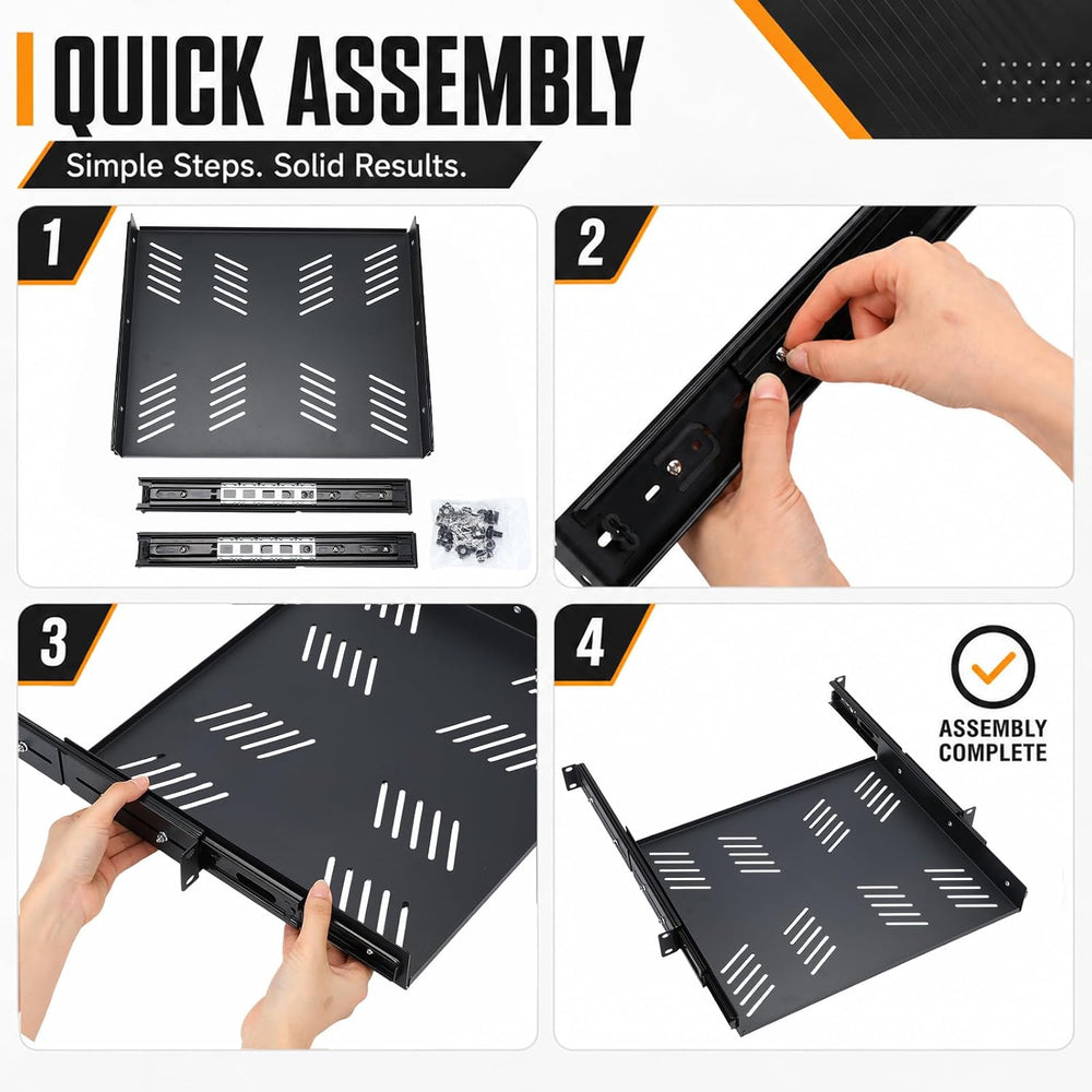 1 Pcs 1U Sliding Rack Shelf, Mounting 13.8-19.7 Inch Depth