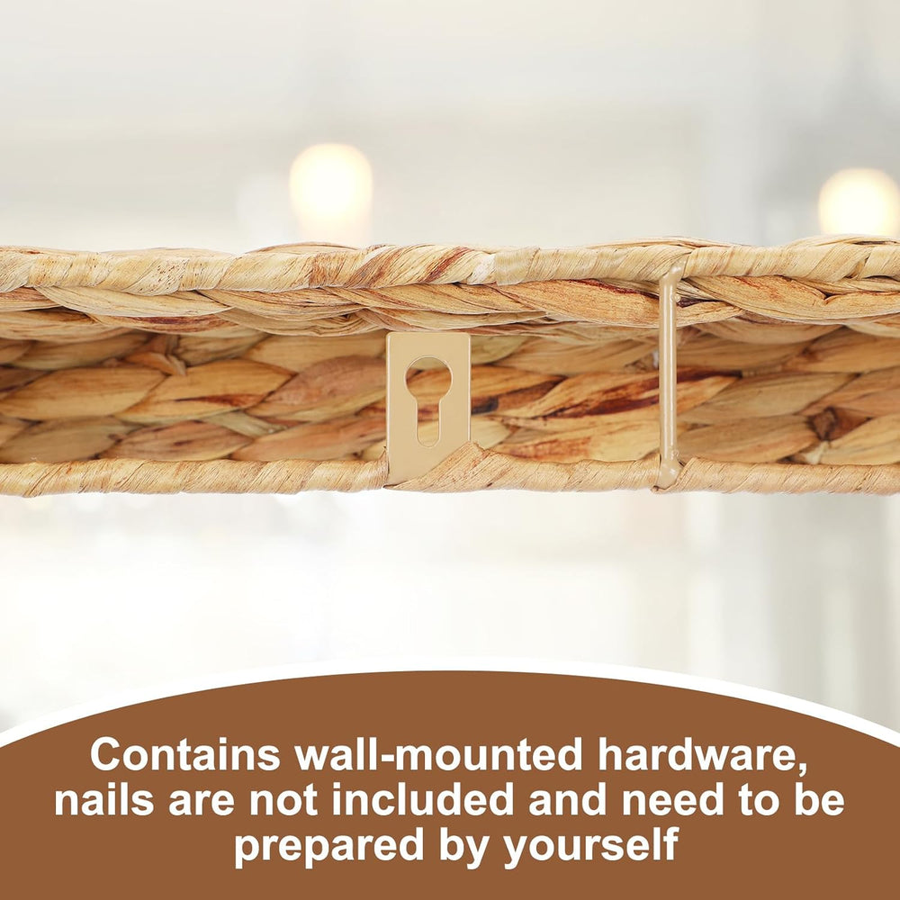 Pinkunn 2 Pack Handwoven Water Hyacinth Floating Wall Shelf 23.6 Inch Woven W...