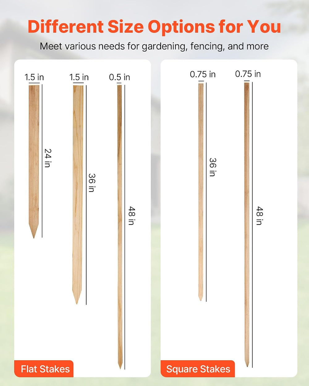VEVOR Wooden Garden Stakes, 50 Pcs 36x0.75x0.75 in Survey Grading Stakes, Gar...