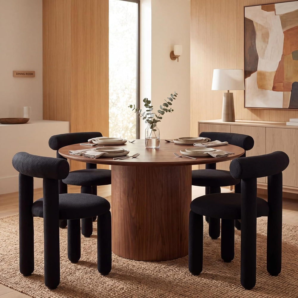DUOMAY Modern Black Boucle Dining Chairs Set of 2, Sherpa Upholstered Kitchen...