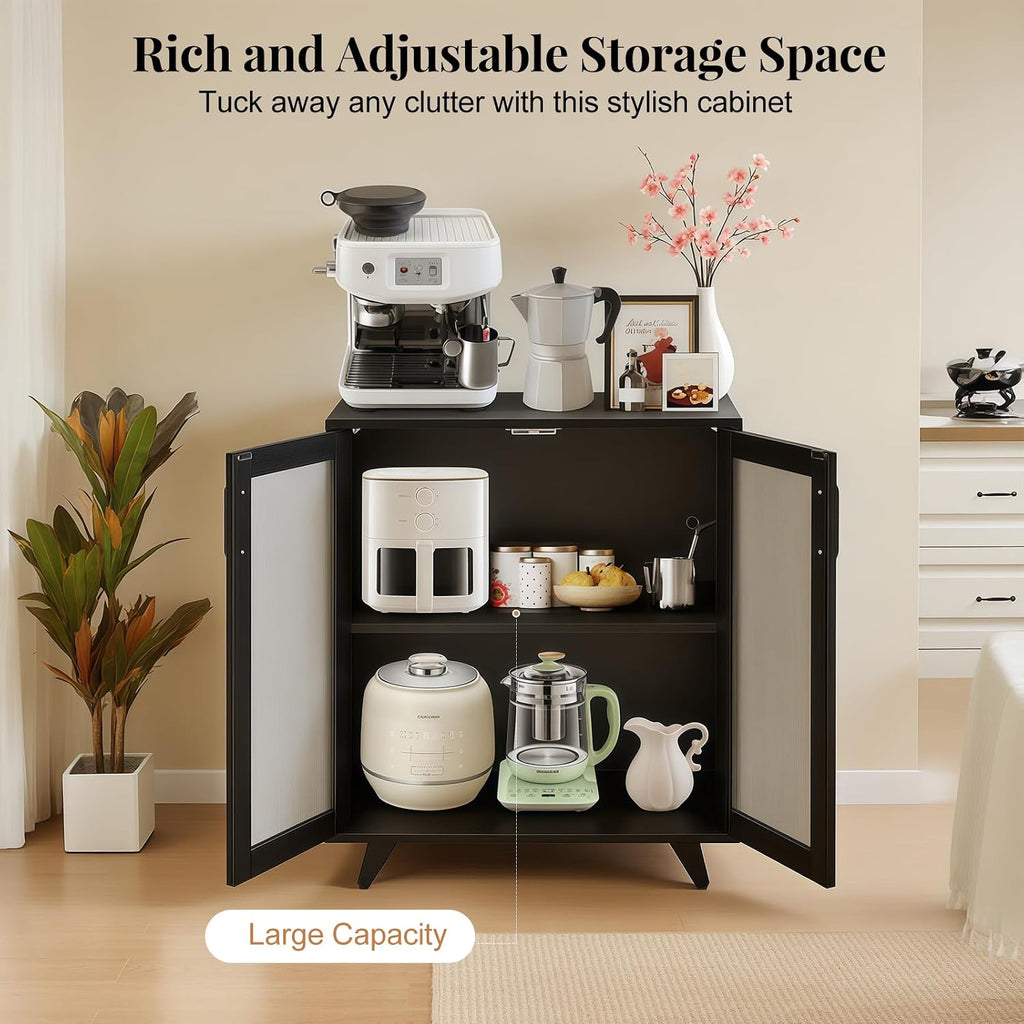 Panana Kitchen Buffet Server Table Accent Sideboard Cupboard Server Buffet Console Table with Doors Cabinet(27inch, Black)