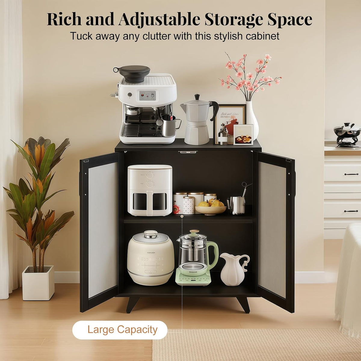 Panana Kitchen Buffet Server Table Accent Sideboard Cupboard Server Buffet Console Table with Doors Cabinet(27inch, Black)
