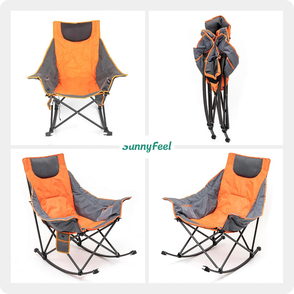 SUNNYFEEL Oversized Heated Rocking Camping Chair, Fully Padded Patio Chair wi...