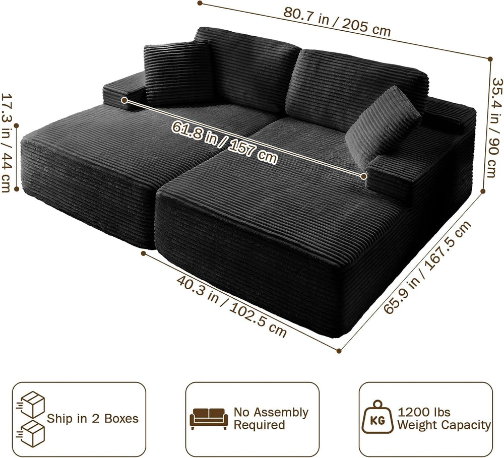 83” Oversized Double Chaise Lounge Chair Boneless Cloud Sofa Bed,Black
