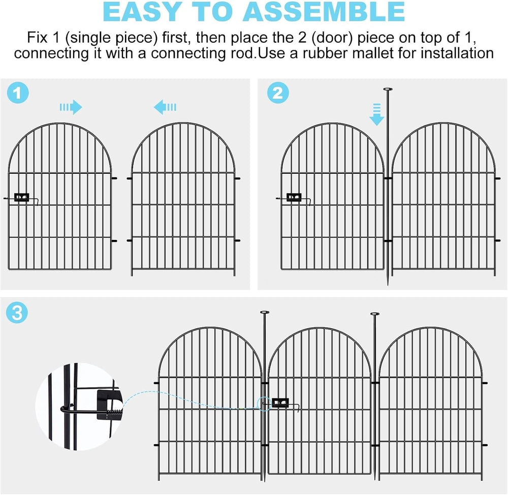 32in Tall Garden Fence, 16 Panels Dog Fence Outdoor for Yard | 35Ft Black Rus...
