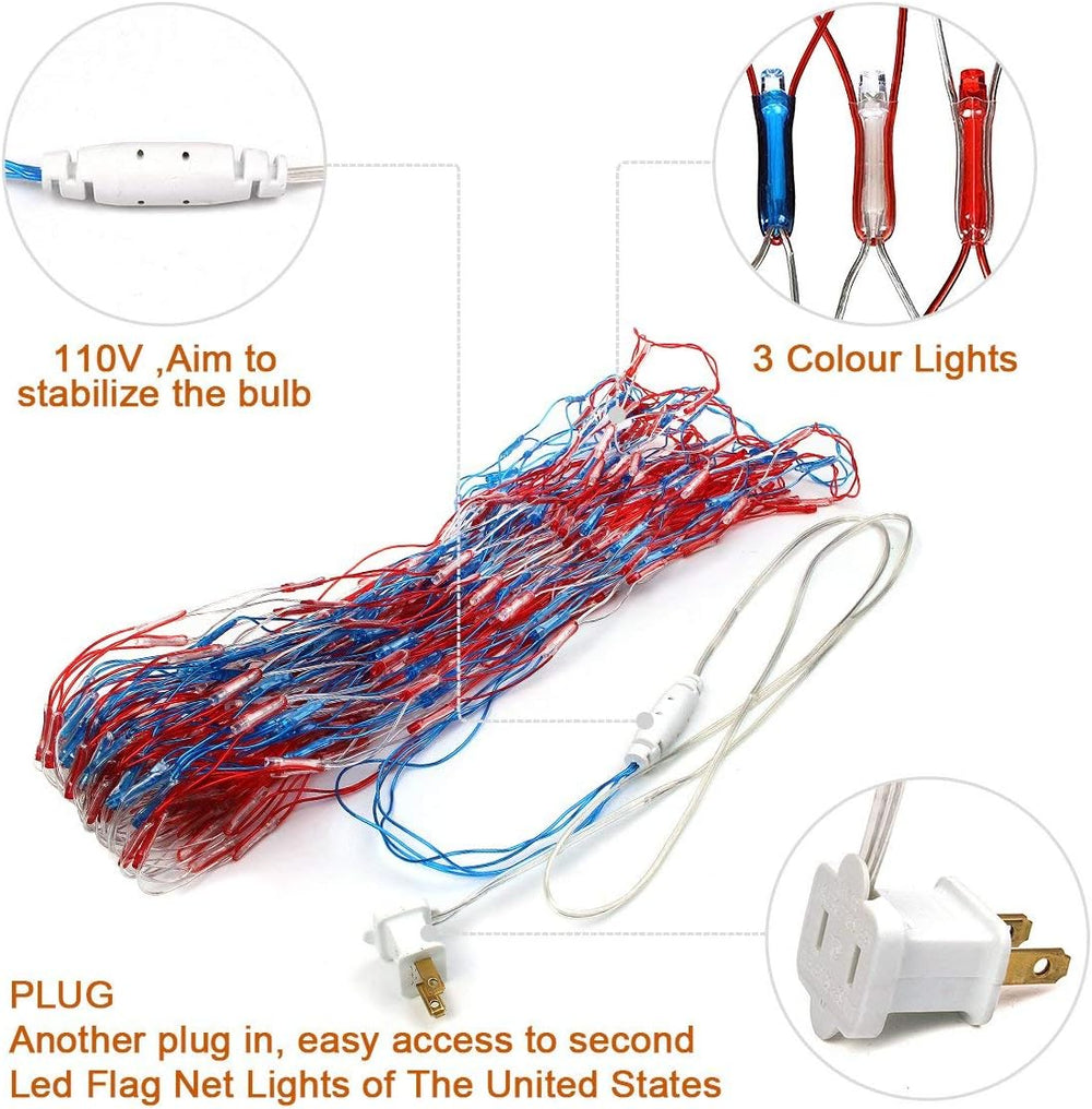 American Flag String Lights, Waterproof Led Flag Net Light, with 420 Super Br...
