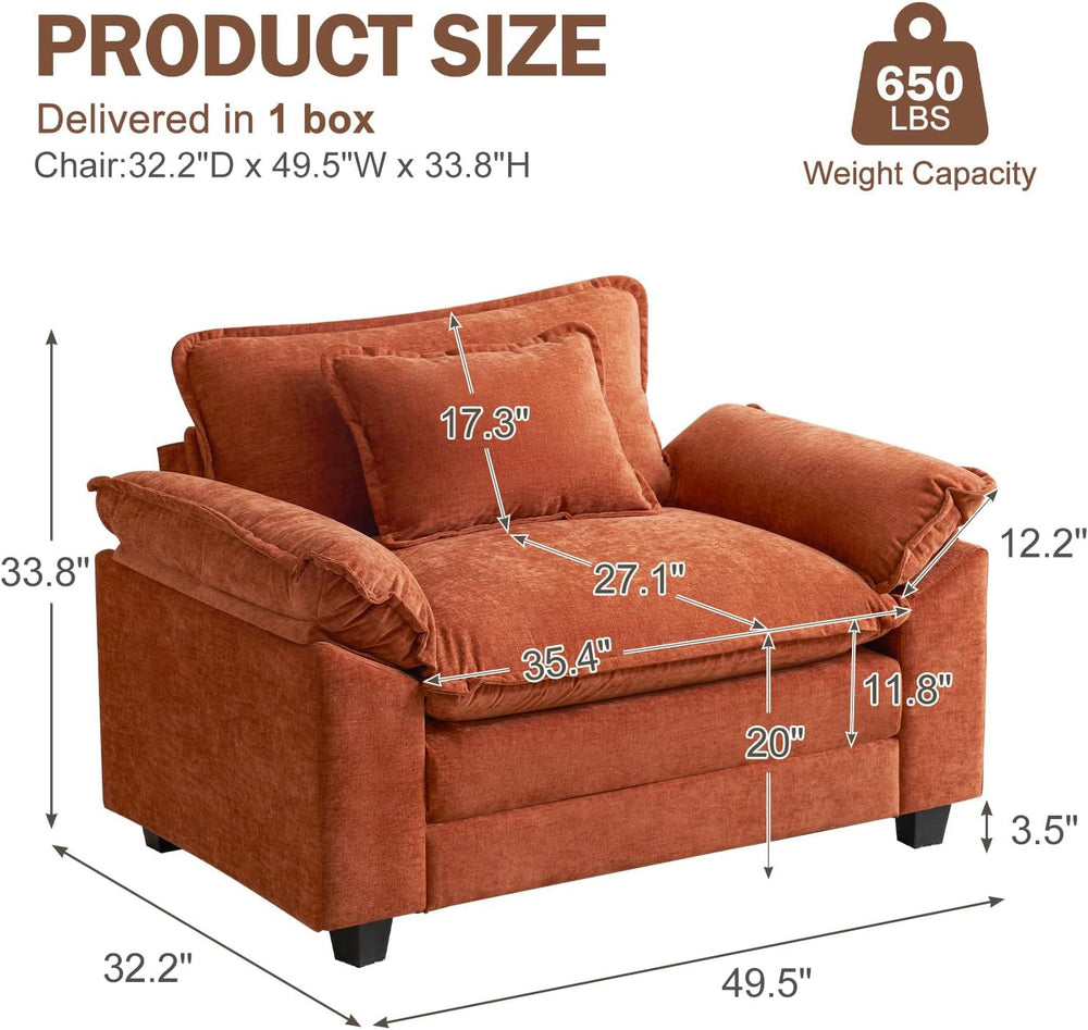 CDCASA Oversized Accent Chair, Comfy Cloud Sofa Chair, Terracotta Orange