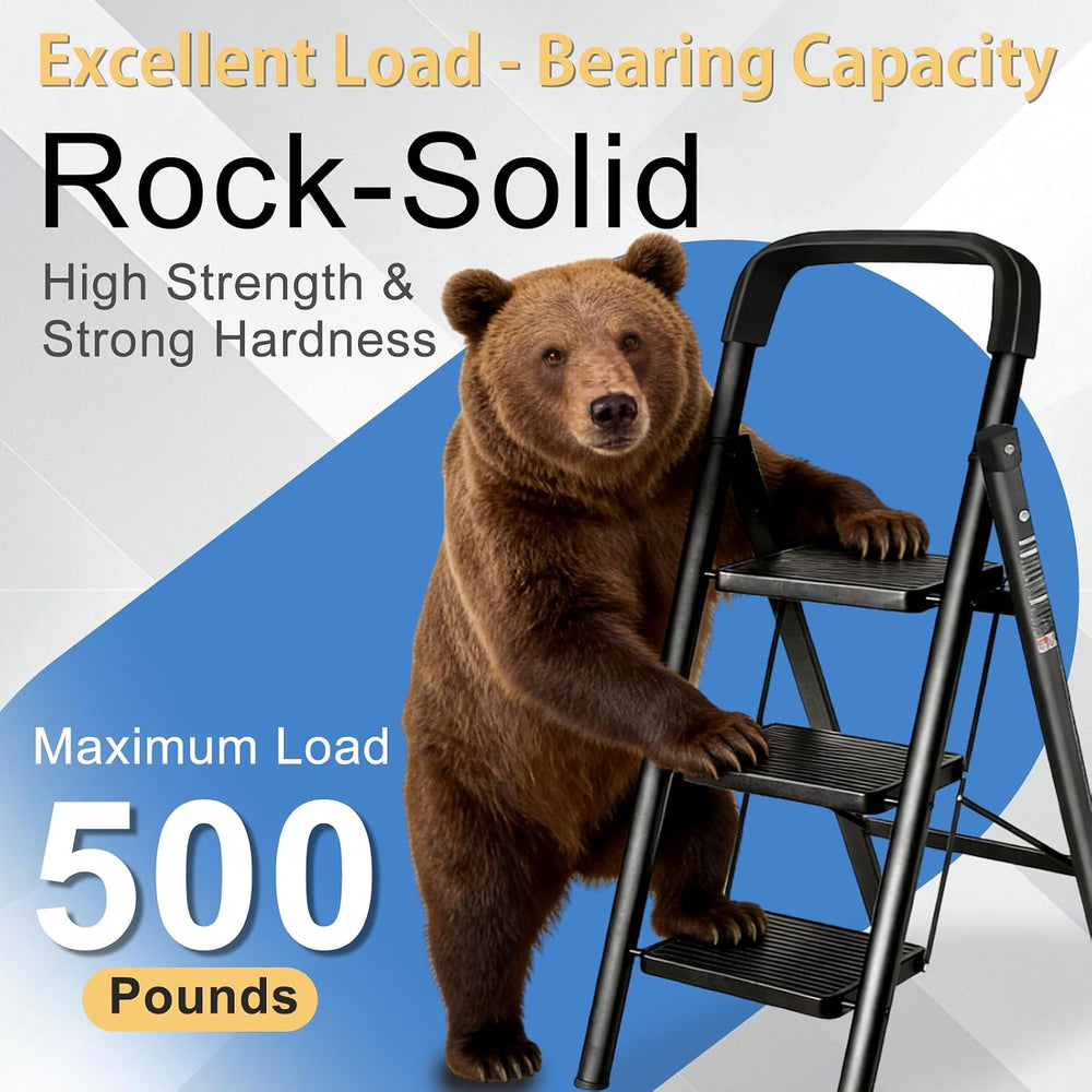3 Step Ladder Folding Step Stool with Handrail
