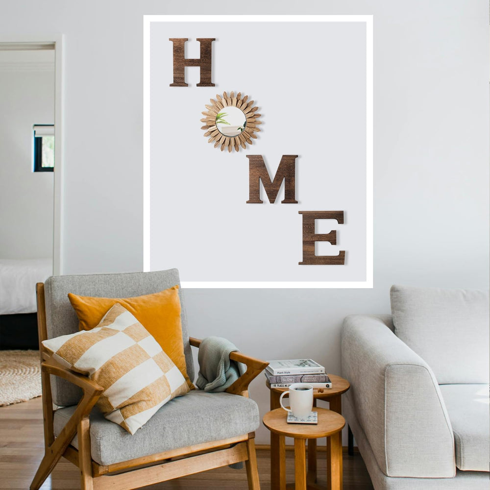 CHIF HAUTH Wood Home Sign with Sunflower Shaped Wood Mirror