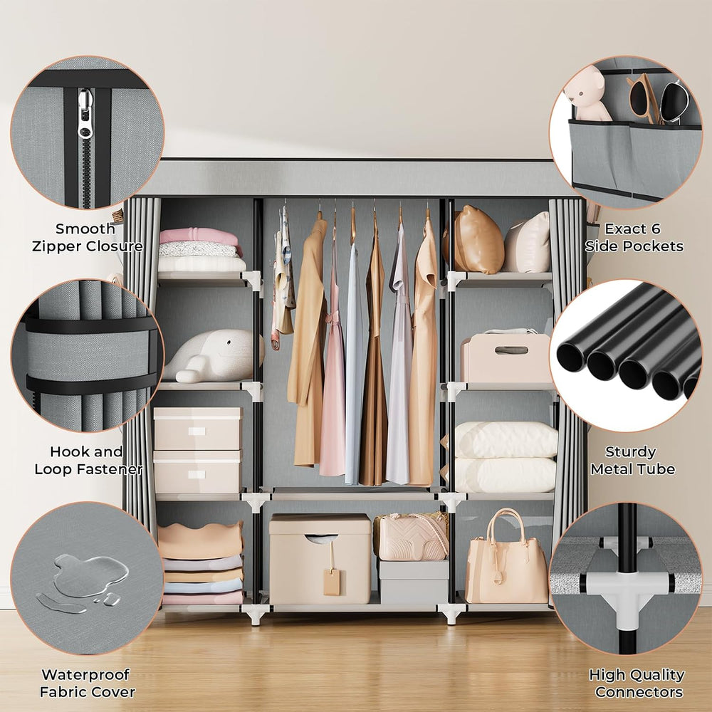 VTRIN Portable Closet Wardrobe for Hanging Clothes 57.3 Inch Large Capacity C...
