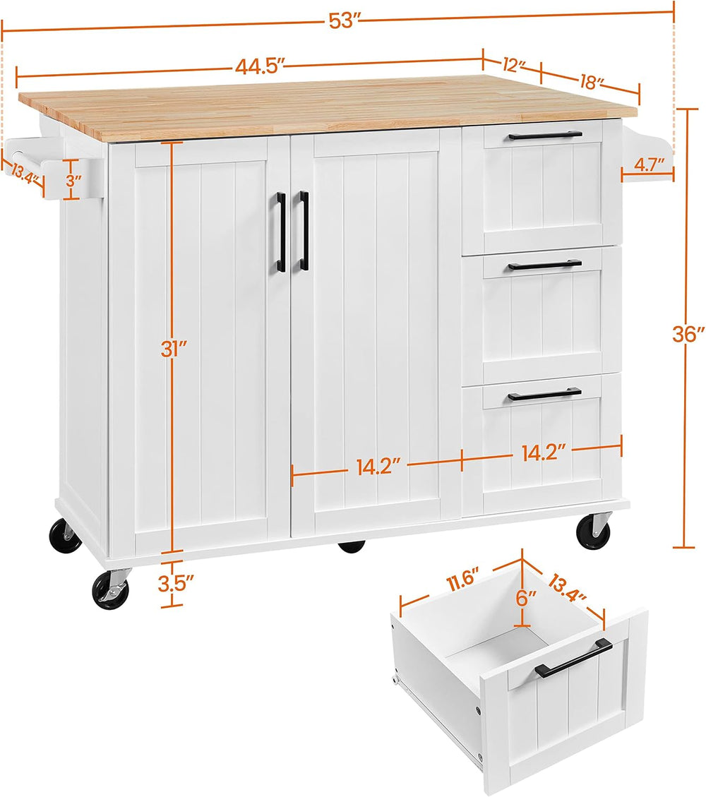 Yaheetech 53" Width Rolling Kitchen Island with Storage, Dropleaf, White