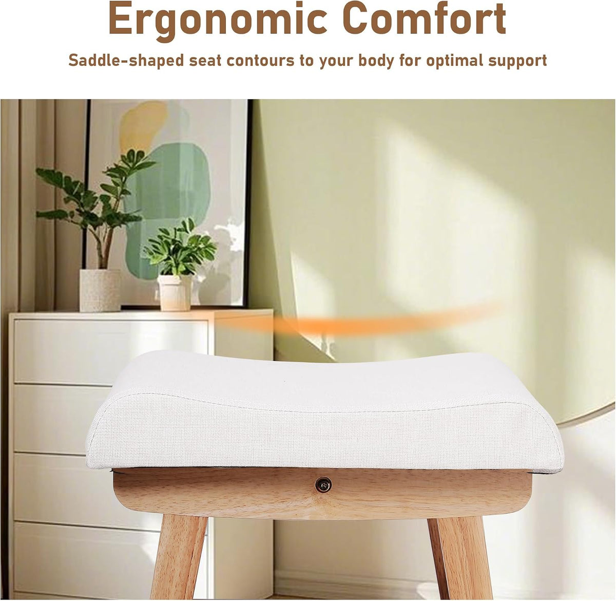Solid Wood Vanity Stool, Padded Foot Stools Ottoman,Natural