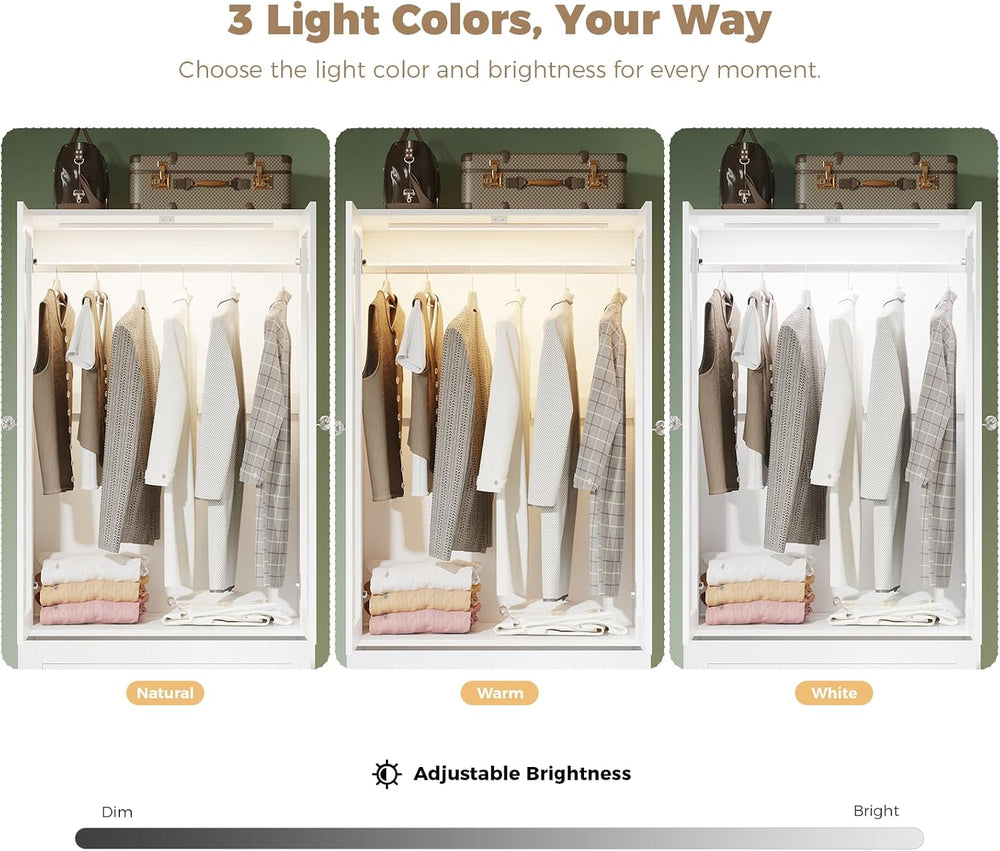 VOWNER 71" H Armoire Wardrobe Closet with Motion Sensor LED Light