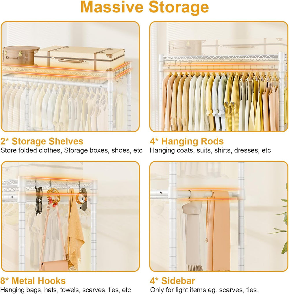 ULIFHOME Rolling Clothes Rack, Clothing Racks for Hanging Clothes, White