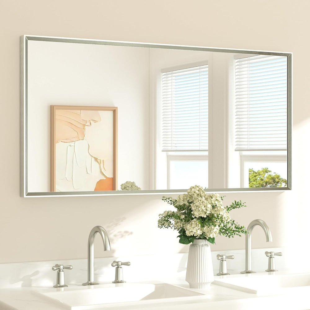 TETOTE Brushed Nickel Bathroom Mirror 48" x 24" Beveled Frame Recta...