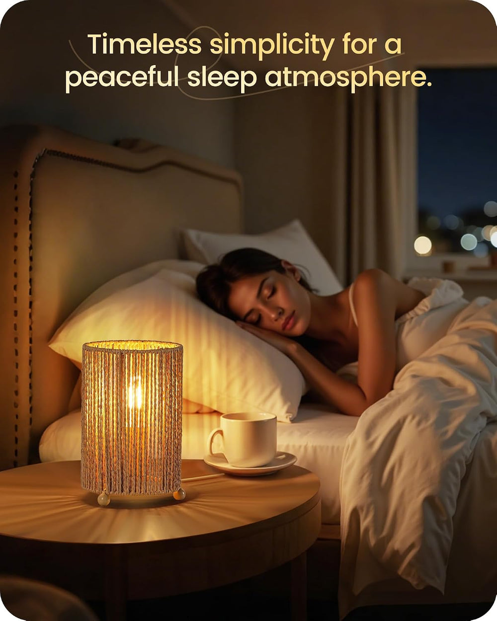 Small Rattan Table Lamps Set of 2, Boho Bedside Lamps Set of 2, Handwoven Pap...