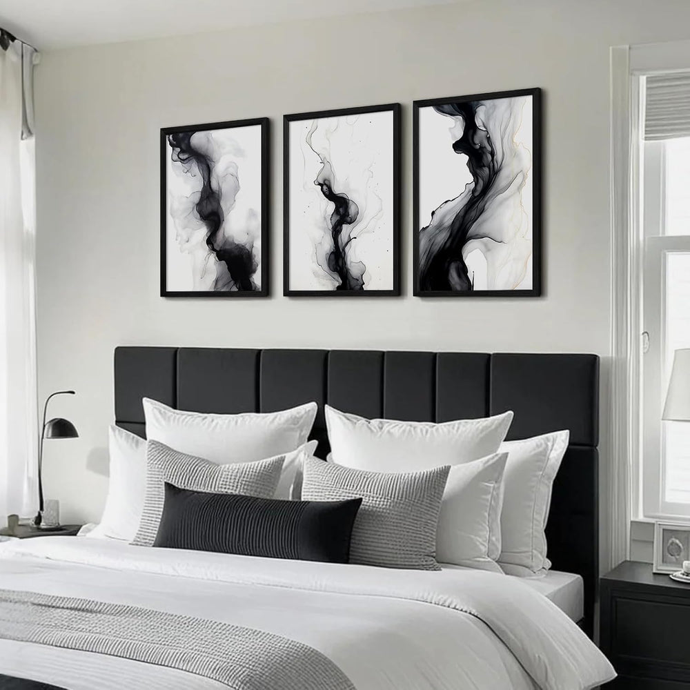 Black White Abstract Wall Art Decor Set of 3 Modern Wall Art Minimalist Canva...
