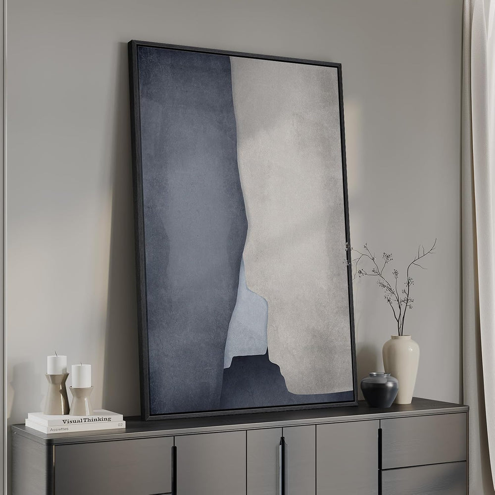 Large Framed Blue Gray Modern Abstract Wall Art, 1 Piece 24x36 In