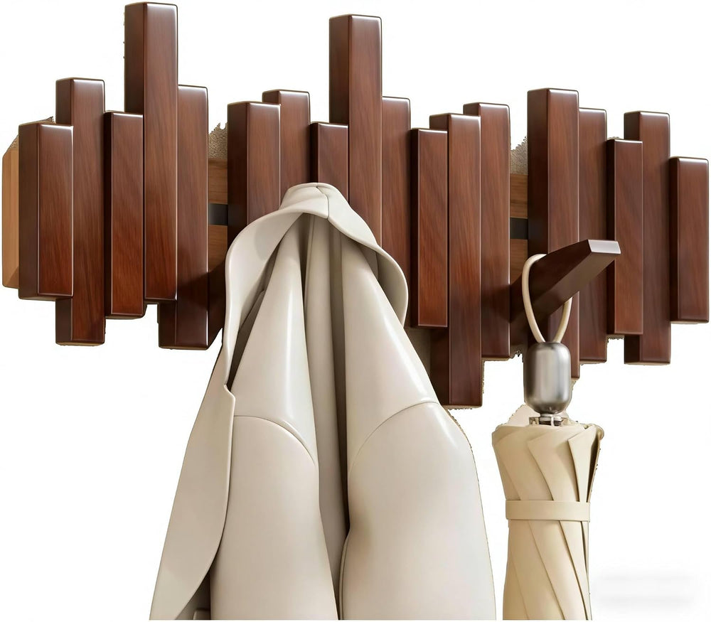 Piano Coat Rack Wall Mount, Wooden Magnetic Wall Hooks with Flip-Down Design,...