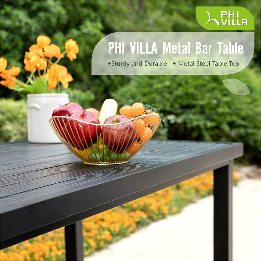 PHI VILLA 5 Piece Outdoor Patio Bar Set, Wicker, Bar Height