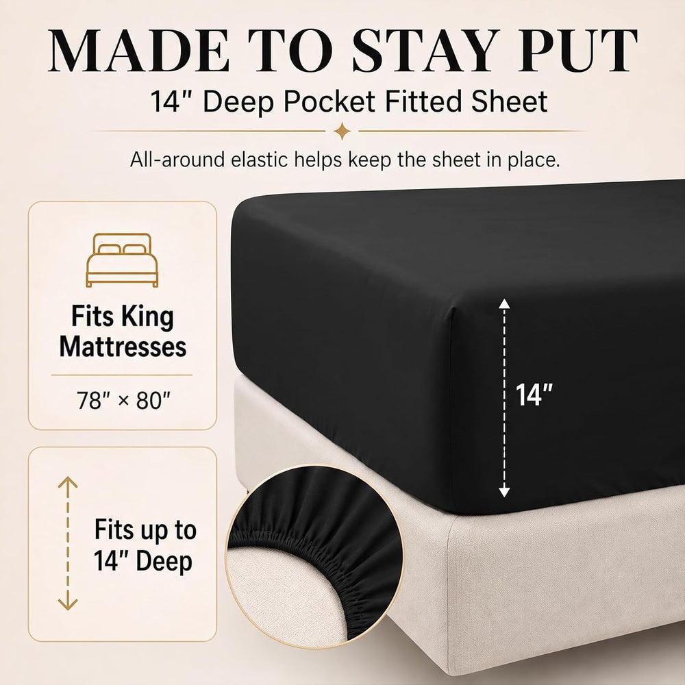 CozyLux King Size Comforter Set Black, 7 Pieces Bed in a Bag