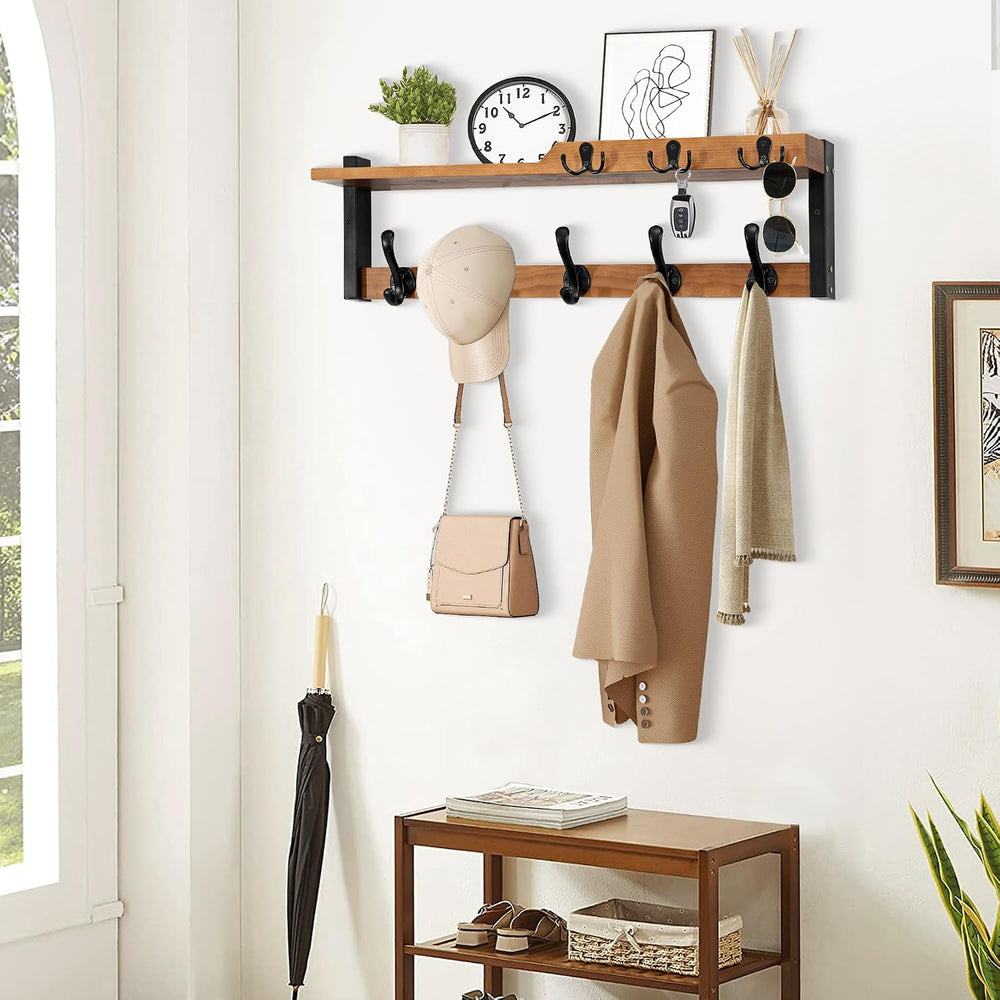 25.2" 4-in-1 Wall Mount Coat Rack with Shelf, Key Holder & Mail Orga...