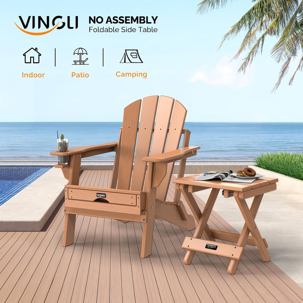 VINGLI Small HDPE Folding Side Table, Plastic Waterproof Portable Adirondack ...