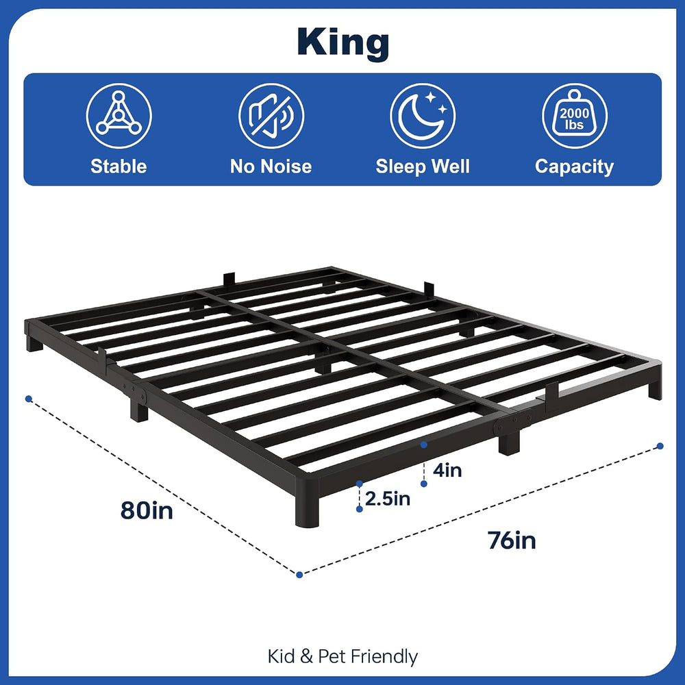 King Bed Frame, 4 Inch Low Profile Metal Platform Bed Frame with Round Legs