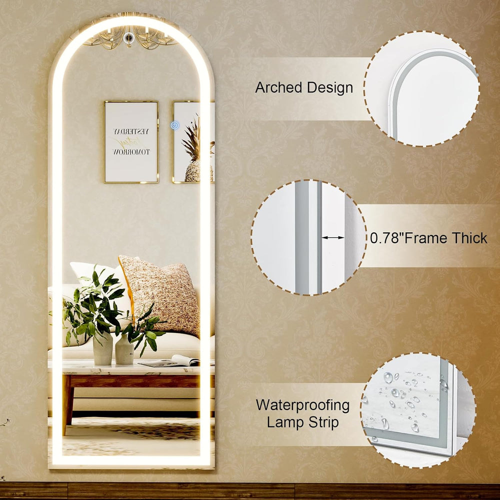 GLSLAND 20"x56" Arched Full Length Mirror LED Lighted Floor Standin...