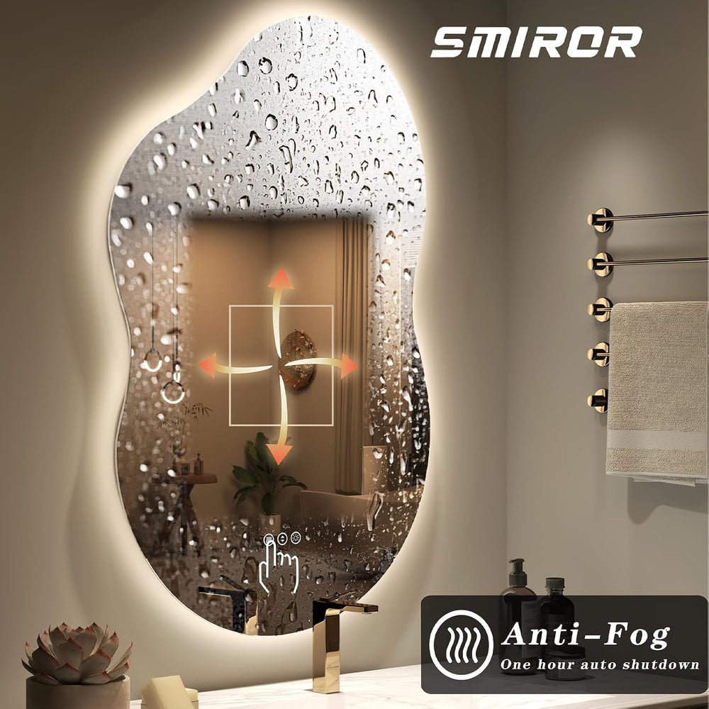 SMIROR 20x36 Irregular Backlit Led Lighted Bathroom Vanity Mirror