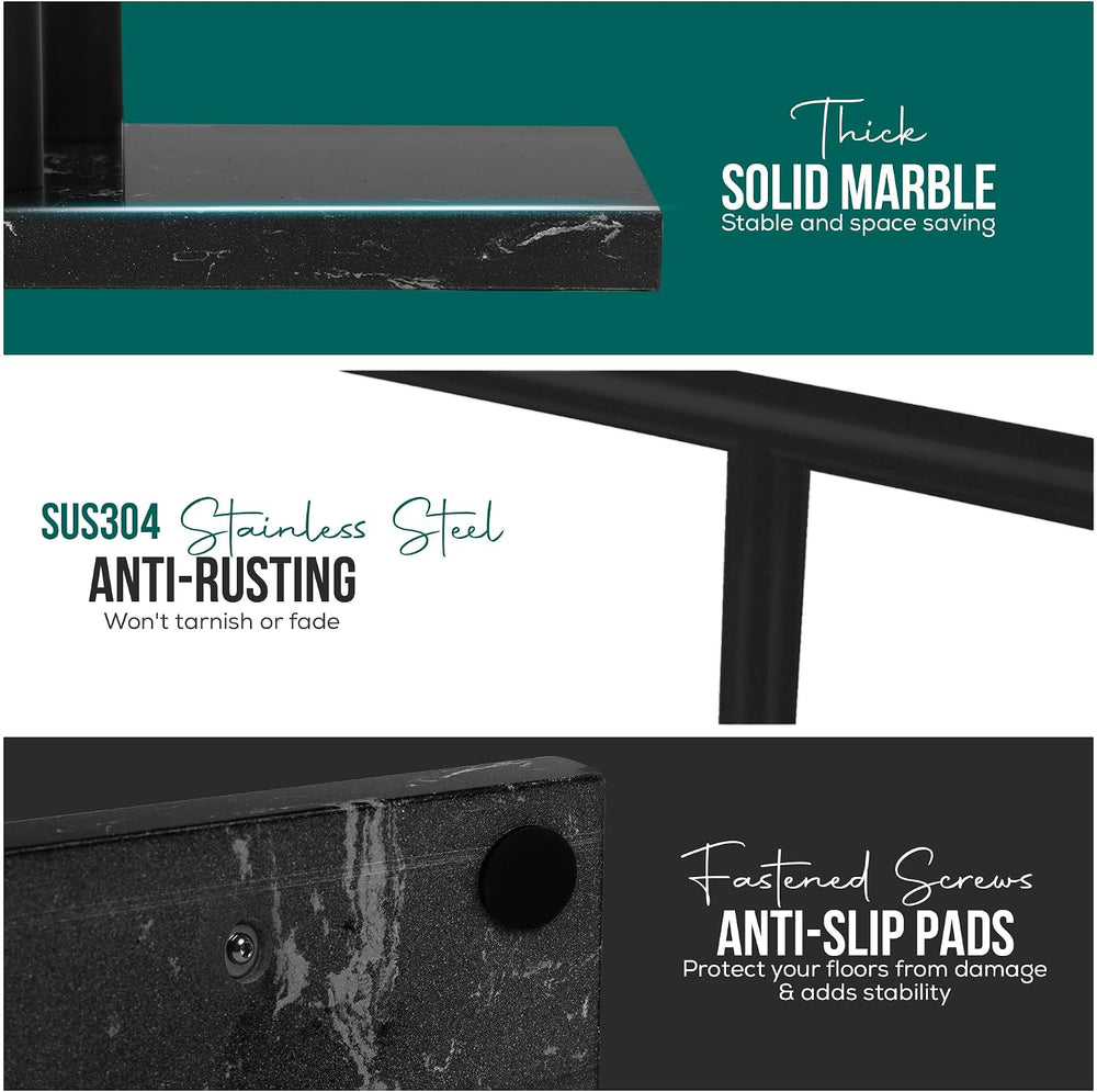 Free Standing Towel Rack - Matte Black Finish with Marble Base