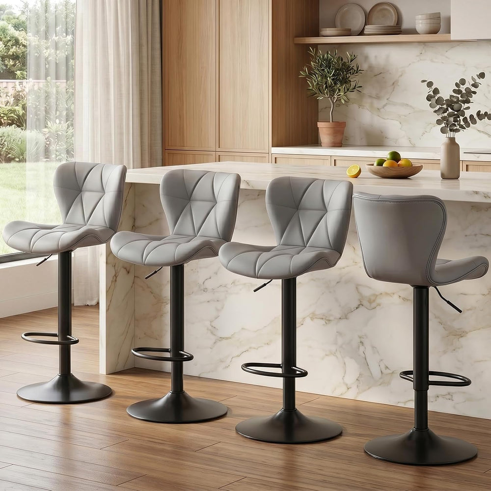 Bar Stools Set of 4, PU Leather Adjustable Height Swivel Barstool