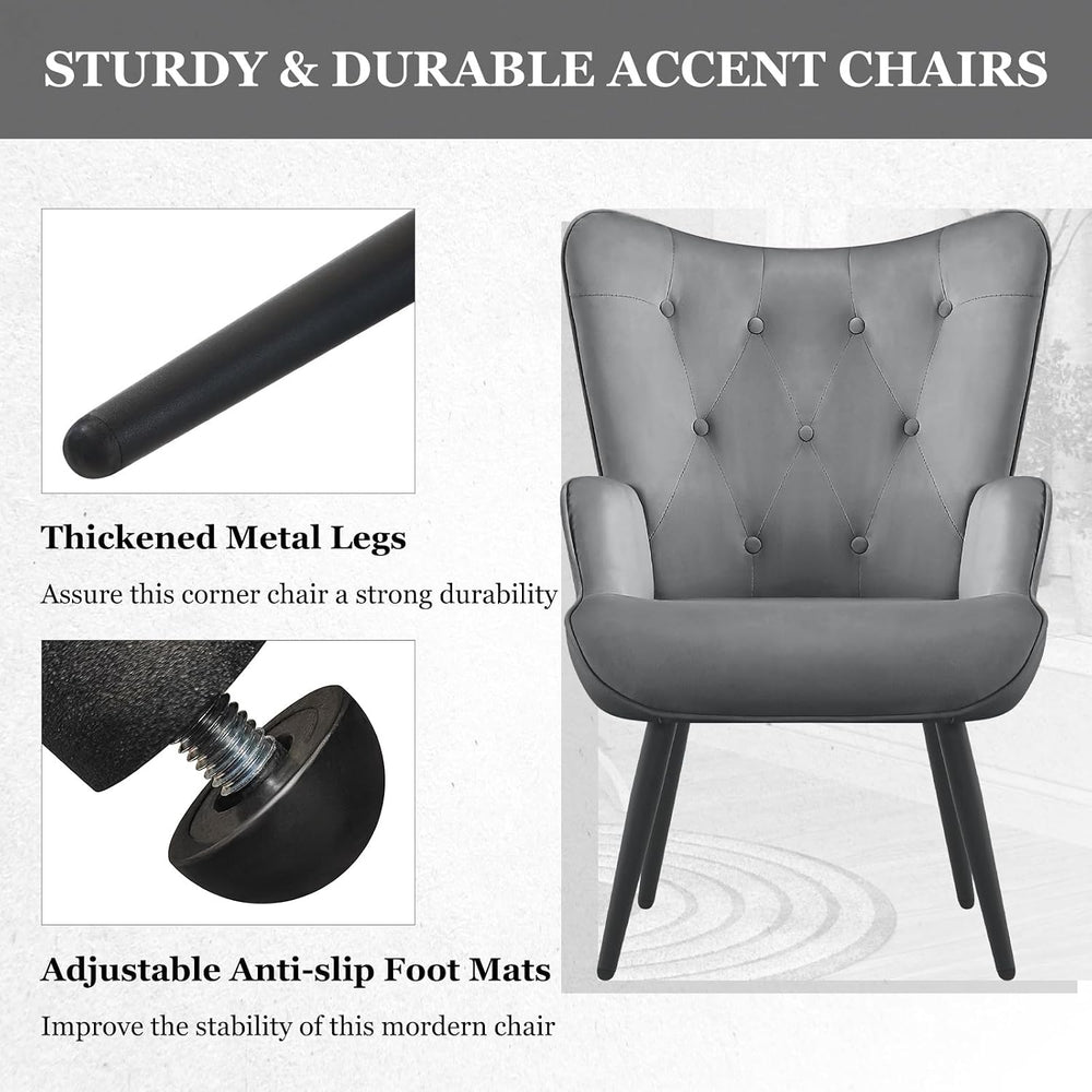 Furnimart Accent Chairs Set of 2, Grey Velvet Chair Reading Chair Armchair wi...