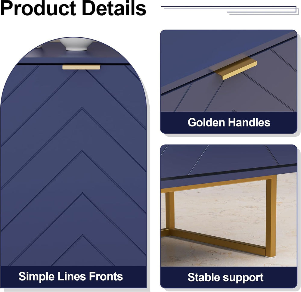 Modern Sideboard Buffet with Storage, Set of 2 Modular Cabinets, Navy Blue
