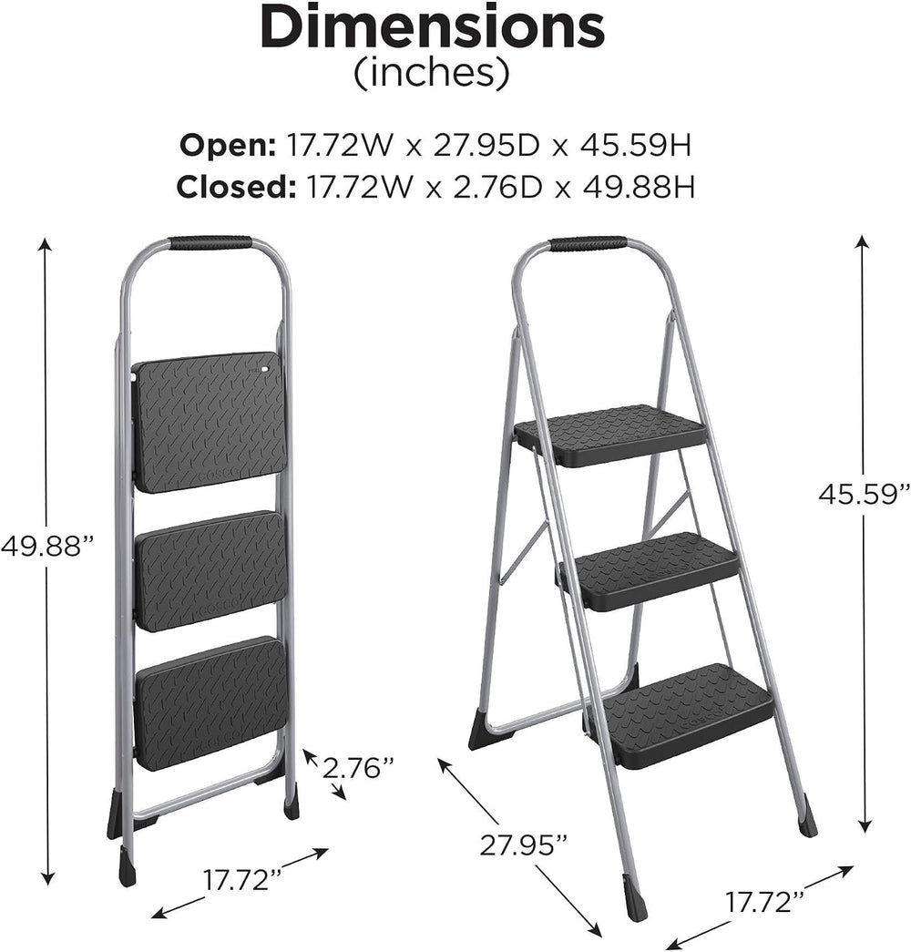 Cosco 11408PBL1E Three Step Big Step Folding Step Stool with Rubber Hand Grip...