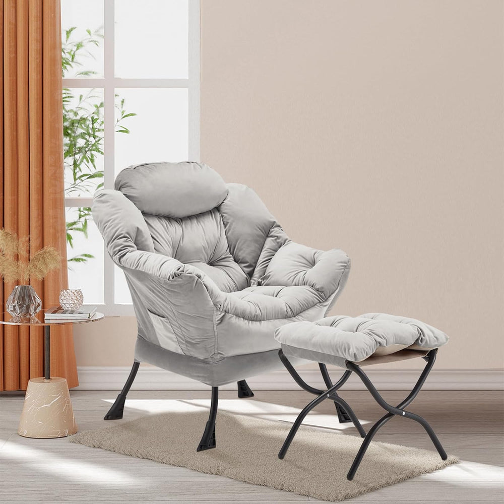 Youtanic Lazy Chair with Folding Ottoman, Accent Chair Velvet Upholstered wit...