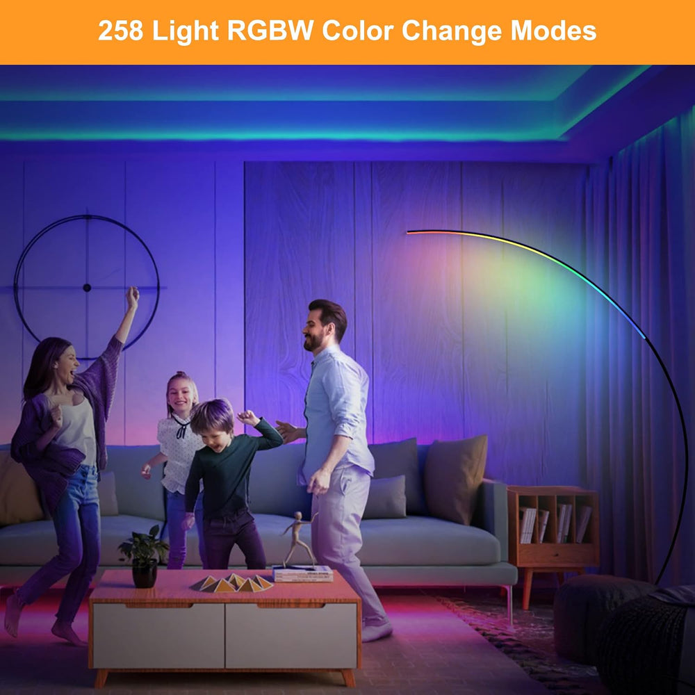 E.P. Light RGBW Modern 69.99 inch Arched Standing Reading Floor Lamp with Rem...