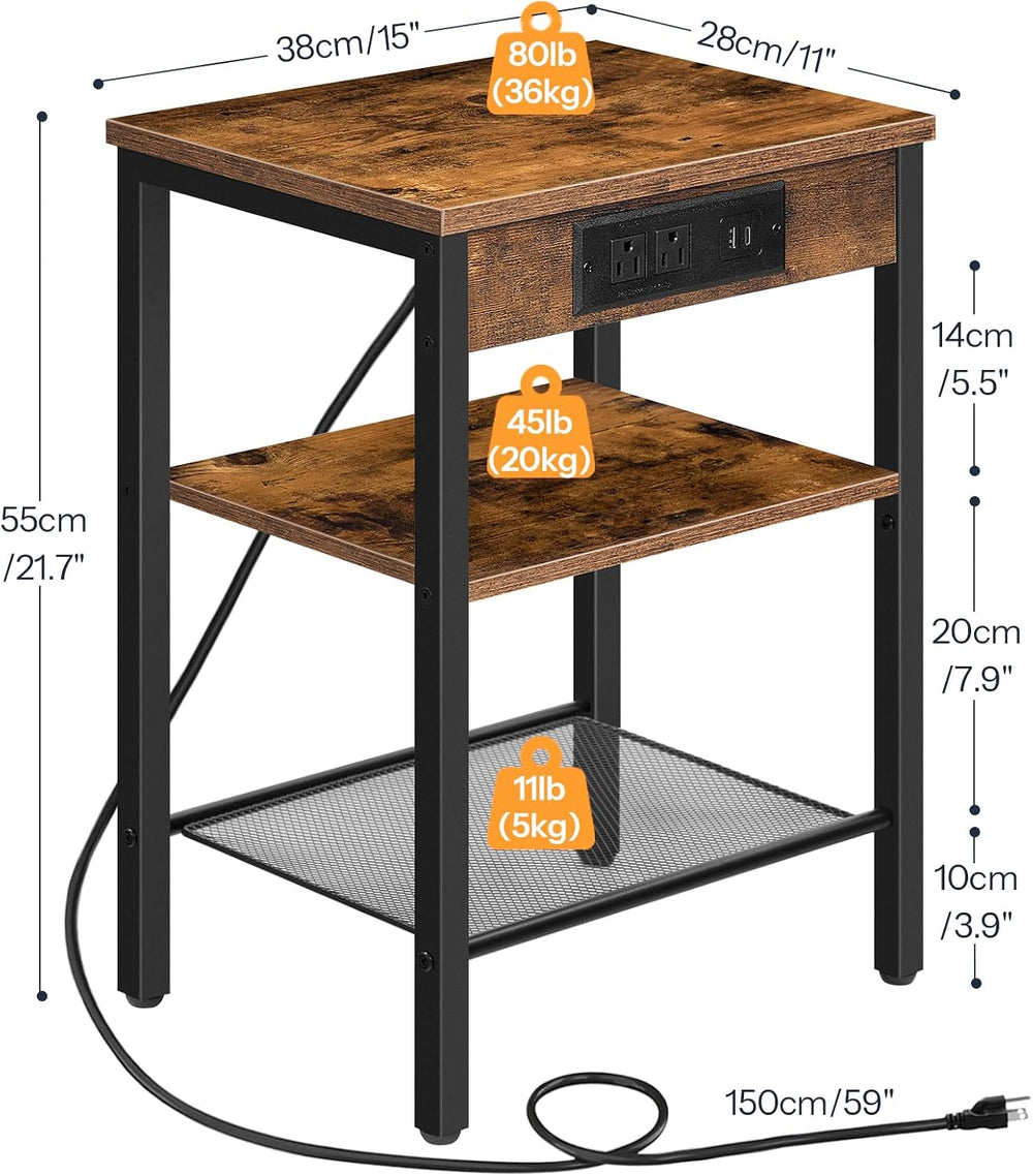 HOOBRO End Table with Charging Station and USB Port, Small Side Table for Sma...