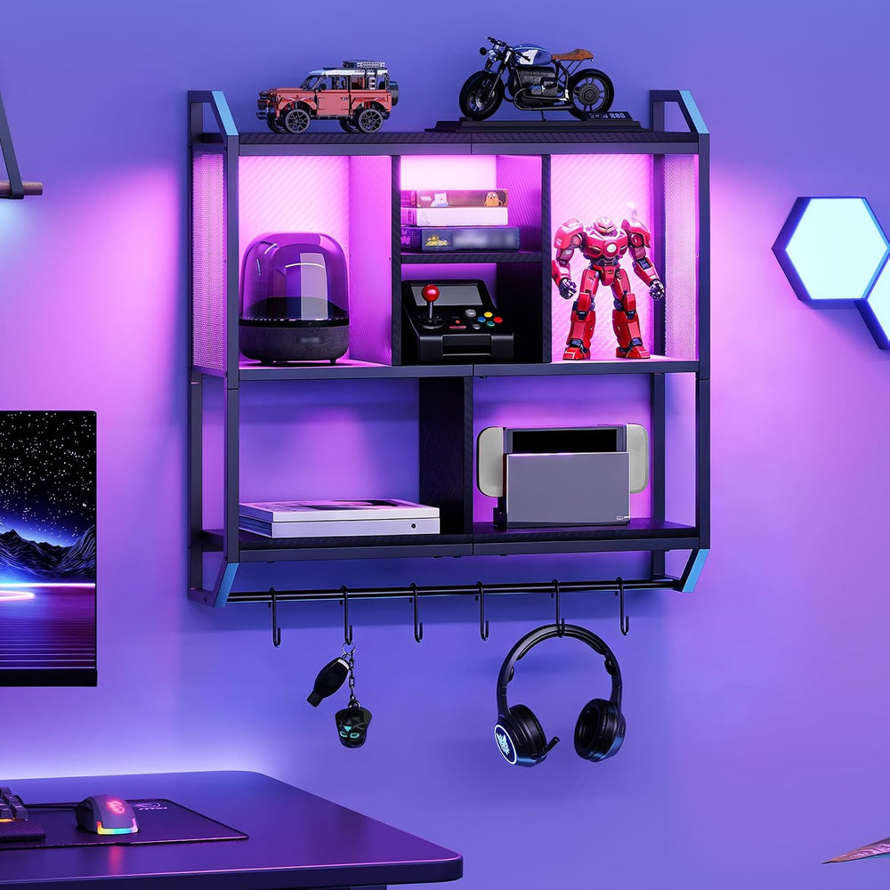 HOOBRO Gaming Floating Shelves with LED Light, 28.7" LED Wall Mounted Shelf