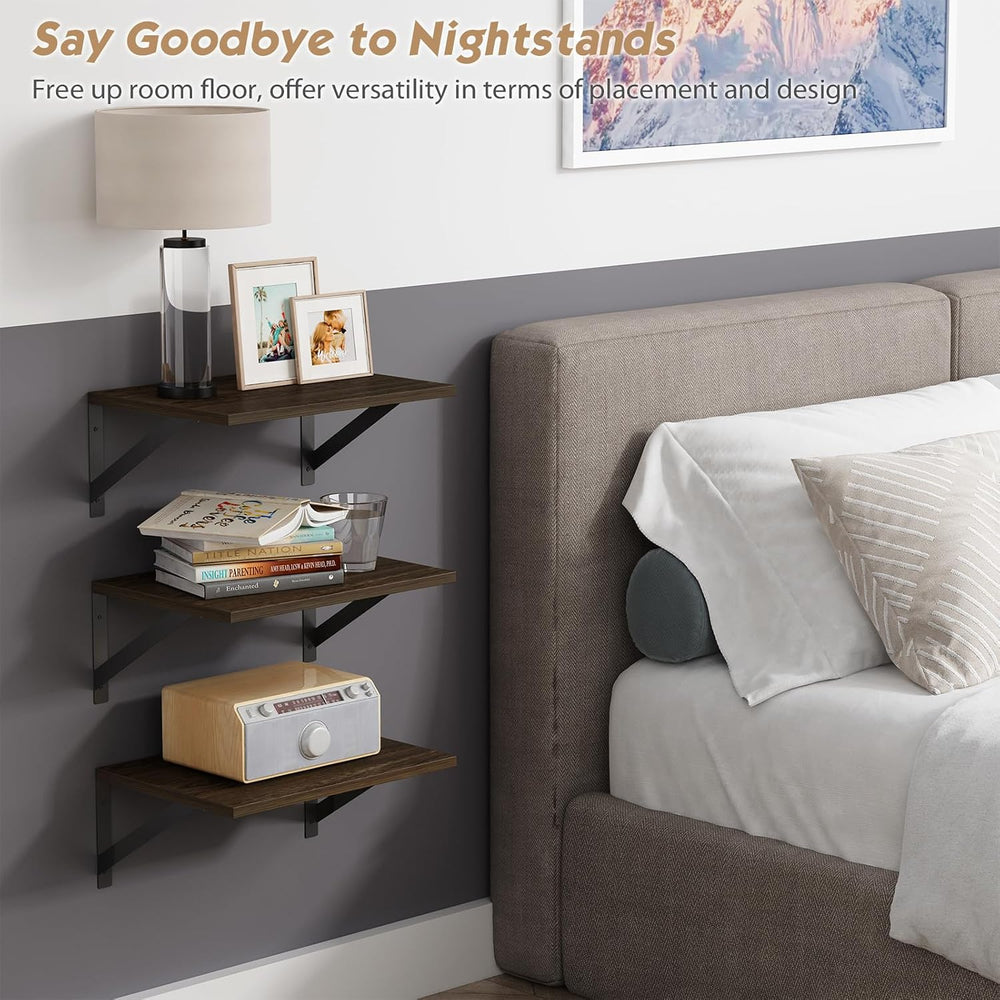 Forbena 12 Inch Deep Floating Shelves for Wall Set of 3, Wooden Wall Bookshel...